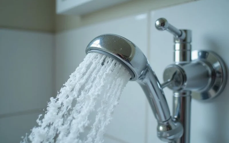 Hard water scale buildup on Utah home plumbing fixtures and showerhead