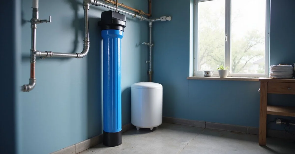 Whole house water filtration system installed in a Utah home with clear filtered water flowing from tap
