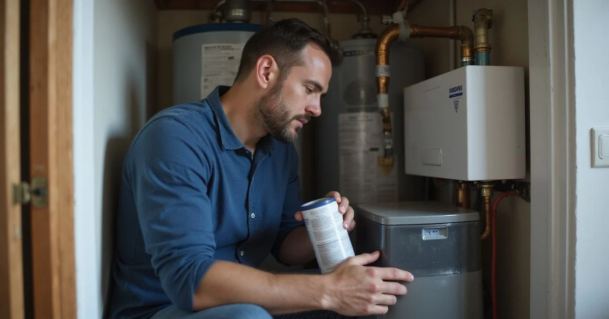 Homeowner replacing a whole house water filter cartridge during routine maintenance